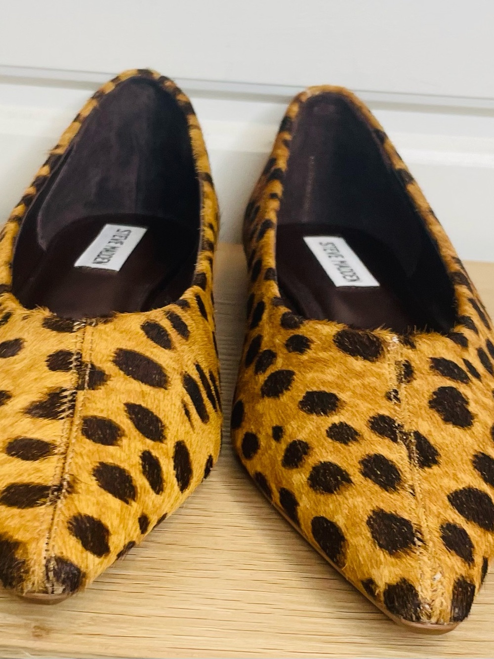 New Steve Madden Leopard-Print Pointed Toe Flats in Yellow and Brow